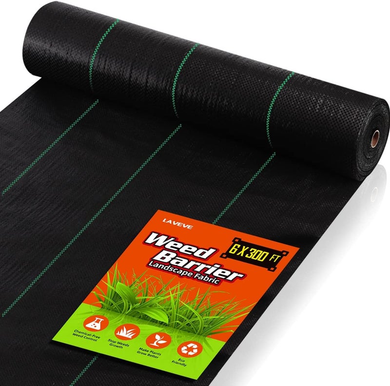 LAVEVE 6FT x 300FT Weed Barrier Landscape Fabric, 3.2oz Premium Heavy Duty Garden Cloth, Ground Cover for Gardening, Farming - Image 1